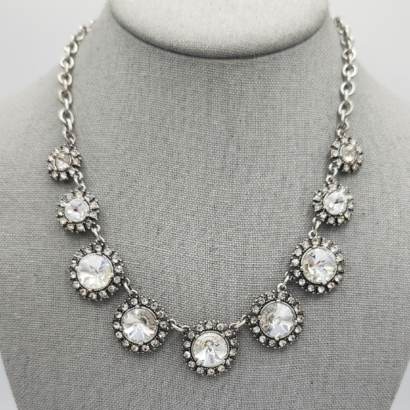 5 for $25! BaubleBar Elegant Silver Tone Statement Necklace with Crystal Accents - Picture 1 of 5